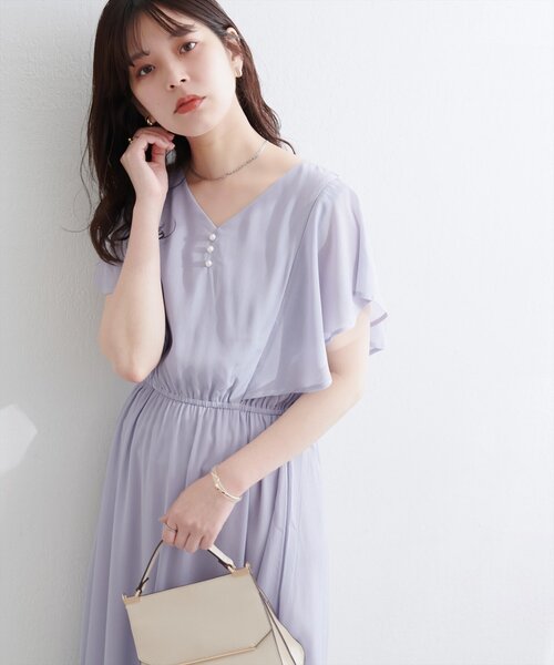 natural couture(ナチュラルクチュール)の「フレア袖Vネックワンピース(ワンピース・レディース・その他1/サックスブルー/ミント/ピンク系その他/チャコールグレー・FREE)」の18枚目の写真