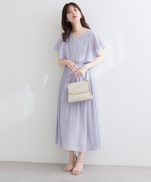natural couture(ナチュラルクチュール)の「フレア袖Vネックワンピース(ワンピース・レディース・その他1/サックスブルー/ミント/ピンク系その他/チャコールグレー・FREE)」の15枚目の写真