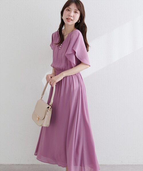 セール】フレア袖Vネックワンピース（ワンピース）｜natural couture