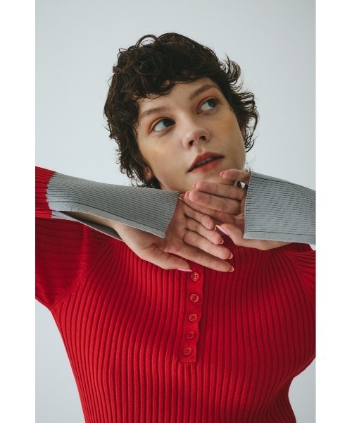 セール】Henley neck knit tops ヘンリーネックニットトップス（ニット