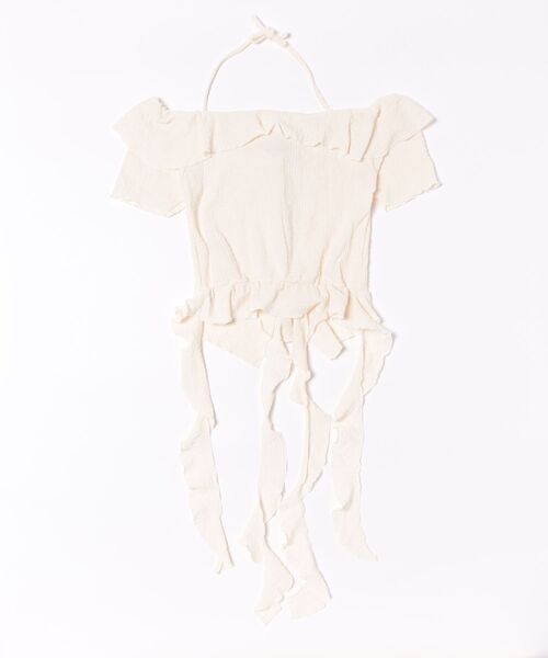 CERCA（チェルカ）の「[NARULA/ナルラ]ガーリーシック フリルオフショルダー トップス(CZ)（キャミソール・レディース・アイボリー/ブラック・FREE）」の4枚目の写真