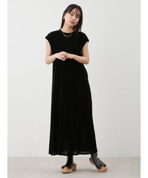【Mila Owen】バックシャンフレンチスリーブベロアワンピー バックシャンフレンチスリーブベロアワンピース | ミラ