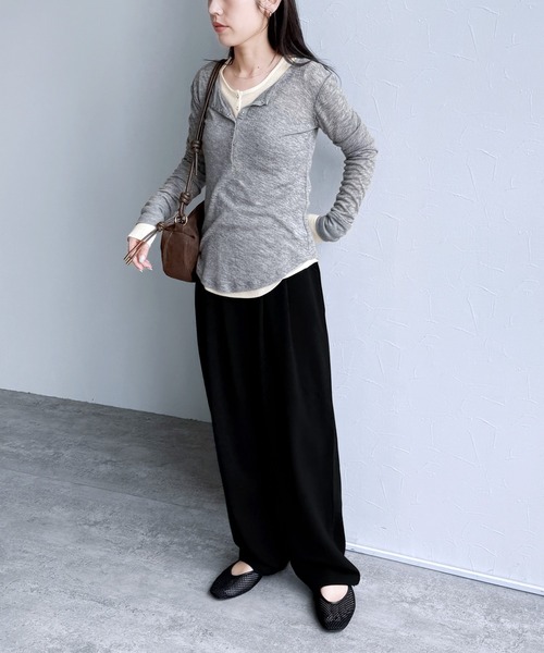 reca(レカ)の「シアーテレコヘンリーネックトップス(Tシャツ/カットソー・レディース・トップグレー/ブラック/アイボリー/ボルドー・FREE)」の13枚目の写真