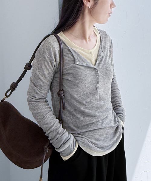 reca(レカ)の「シアーテレコヘンリーネックトップス(Tシャツ/カットソー・レディース・トップグレー/ブラック/アイボリー/ボルドー・FREE)」の14枚目の写真