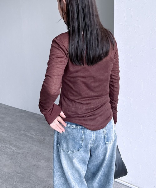 reca(レカ)の「シアーテレコヘンリーネックトップス(Tシャツ/カットソー・レディース・トップグレー/ブラック/アイボリー/ボルドー・FREE)」の18枚目の写真