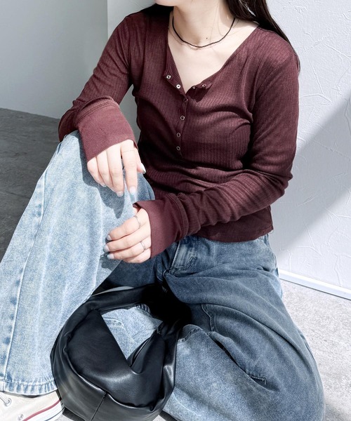 reca(レカ)の「シアーテレコヘンリーネックトップス(Tシャツ/カットソー・レディース・トップグレー/ブラック/アイボリー/ボルドー・FREE)」の19枚目の写真