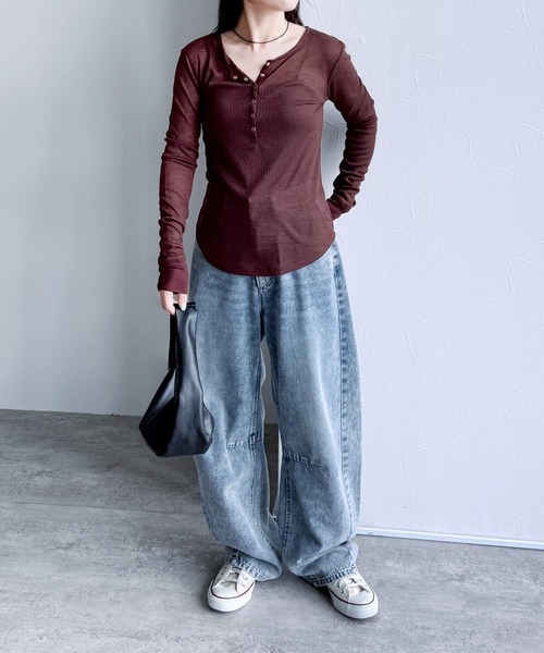 reca(レカ)の「シアーテレコヘンリーネックトップス(Tシャツ/カットソー・レディース・トップグレー/ブラック/アイボリー/ボルドー・FREE)」の20枚目の写真