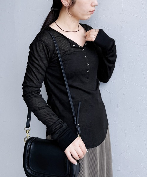 reca(レカ)の「シアーテレコヘンリーネックトップス(Tシャツ/カットソー・レディース・トップグレー/ブラック/アイボリー/ボルドー・FREE)」の8枚目の写真