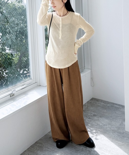 reca(レカ)の「シアーテレコヘンリーネックトップス(Tシャツ/カットソー・レディース・トップグレー/ブラック/アイボリー/ボルドー・FREE)」の5枚目の写真