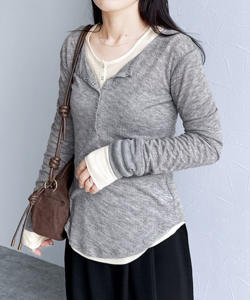 reca(レカ)の「シアーテレコヘンリーネックトップス(Tシャツ/カットソー・レディース・トップグレー/ブラック/アイボリー/ボルドー・FREE)」の15枚目の写真