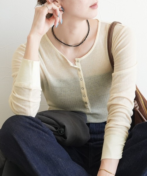 reca(レカ)の「シアーテレコヘンリーネックトップス(Tシャツ/カットソー・レディース・トップグレー/ブラック/アイボリー/ボルドー・FREE)」の21枚目の写真