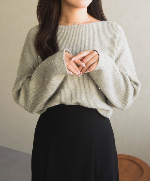MISCH MASCH（ミッシュマッシュ）の「WEB限定 スパンコールラメニット（ニット/セーター・レディース・ネイビー/グレー/ブルー/ピンク・ﾌﾘ-）」の18枚目の写真