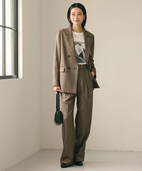 green label relaxing（グリーンレーベルリラクシング）の「ホームスパン ダブル ジャケット ストレッチ（テーラードジャケット・レディース・ブラウン/ブラック・38/40/36）」の4枚目の写真