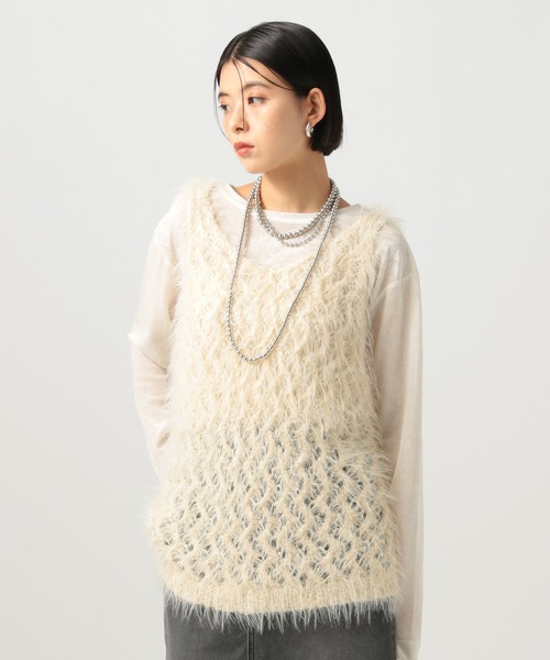 BAYFLOW（ベイフロー）の「[前後で着られる]2WAYバスケットベスト（ベスト・レディース・グレー/オフホワイト/ボルドー・FREE）」の2枚目の写真