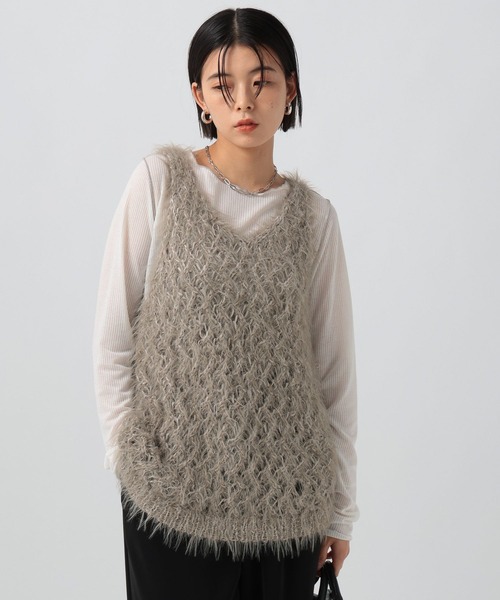 BAYFLOW（ベイフロー）の「[前後で着られる]2WAYバスケットベスト（ベスト・レディース・グレー/オフホワイト/ボルドー・FREE）」の10枚目の写真