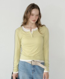 GIUNON | rib sheer button tops / リブシアーボタントップス(Tシャツ/カットソー)