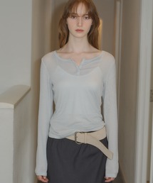 GIUNON | rib sheer button tops / リブシアーボタントップス(Tシャツ/カットソー)
