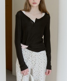 GIUNON | rib sheer button tops / リブシアーボタントップス(Tシャツ/カットソー)
