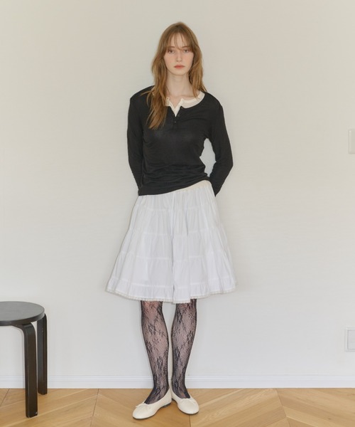 GIUNON(ジウノン)の「rib sheer button tops / リブシアーボタントップス(Tシャツ/カットソー・レディース・アイボリー/ブルー/オリーブ/ブラック・FREE)」の12枚目の写真