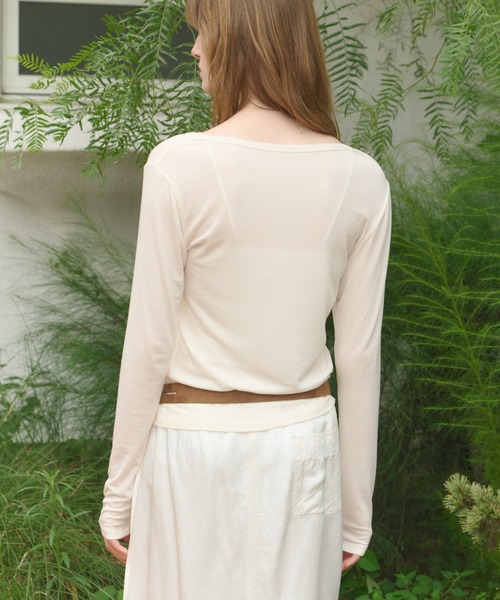 GIUNON(ジウノン)の「rib sheer button tops / リブシアーボタントップス(Tシャツ/カットソー・レディース・アイボリー/ブルー/オリーブ/ブラック・FREE)」の8枚目の写真