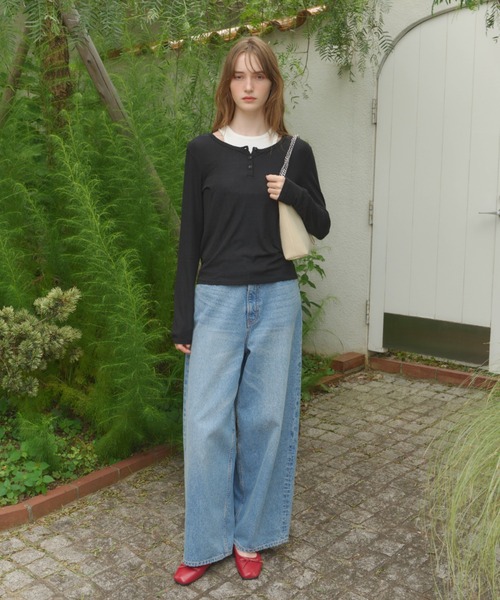 GIUNON(ジウノン)の「rib sheer button tops / リブシアーボタントップス(Tシャツ/カットソー・レディース・アイボリー/ブルー/オリーブ/ブラック・FREE)」の18枚目の写真