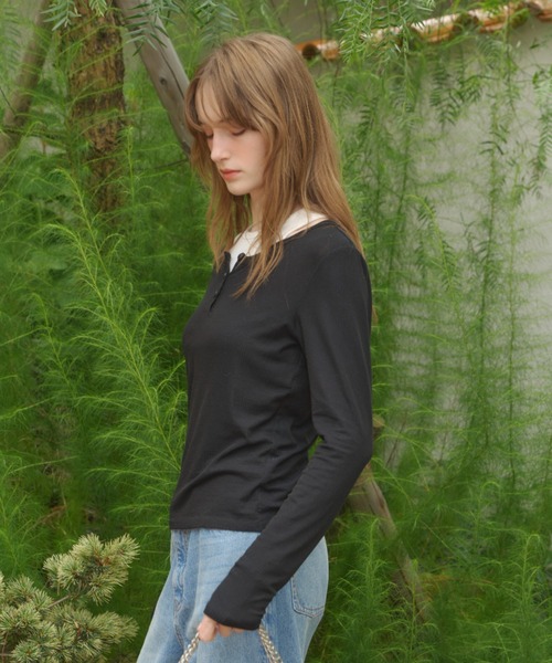 GIUNON(ジウノン)の「rib sheer button tops / リブシアーボタントップス(Tシャツ/カットソー・レディース・アイボリー/ブルー/オリーブ/ブラック・FREE)」の19枚目の写真