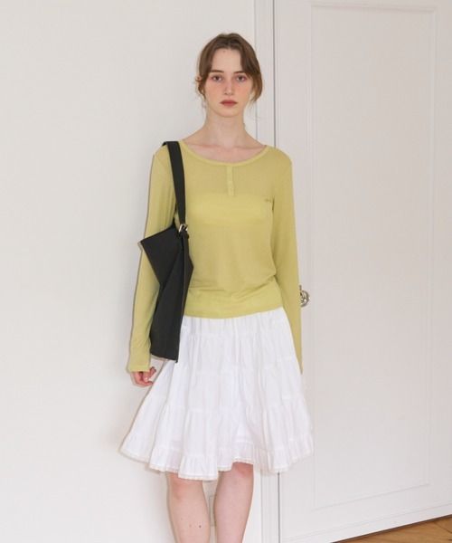 セール】rib sheer button tops / リブシアーボタントップス（Tシャツ