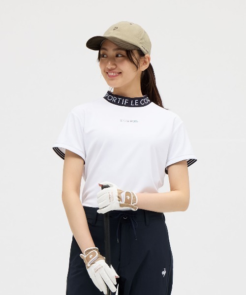 le coq sportif GOLF(ルコックスポルティフゴルフ)の「【le coq sportif GOLF】ワイドシルエットモックネック半袖シャツ ゴルフウェア(Tシャツ/カットソー・レディース・ベージュ/ネイビー/ホワイト・S/M/L/XL)」の2枚目の写真