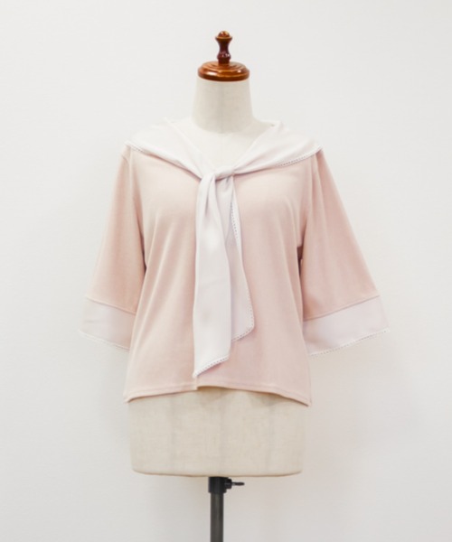 CLETTE（クレット）の「CLETTEオリジナルレイヤード風スカーフドッキングプルオーバー（Tシャツ/カットソー・レディース・ブラック/ネイビー/ピンク・4L/3L/LL）」の19枚目の写真