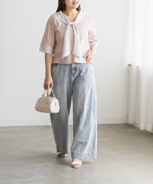 CLETTE（クレット）の「CLETTEオリジナルレイヤード風スカーフドッキングプルオーバー（Tシャツ/カットソー・レディース・ブラック/ネイビー/ピンク・4L/3L/LL）」の17枚目の写真
