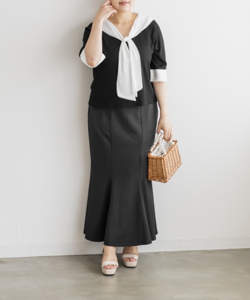 CLETTE（クレット）の「CLETTEオリジナルレイヤード風スカーフドッキングプルオーバー（Tシャツ/カットソー・レディース・ブラック/ネイビー/ピンク・4L/3L/LL）」の7枚目の写真