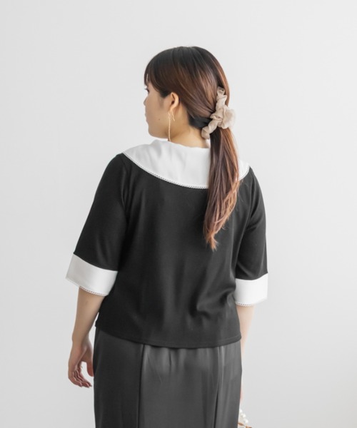 CLETTE（クレット）の「CLETTEオリジナルレイヤード風スカーフドッキングプルオーバー（Tシャツ/カットソー・レディース・ブラック/ネイビー/ピンク・4L/3L/LL）」の9枚目の写真