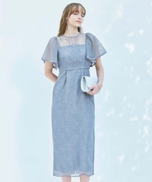 AIMER | ボリュームフレアスリーブフラワーレースロングタイトパーティードレス 結婚式 お呼ばれ ドレス 20代 30代 40代(ドレス)
