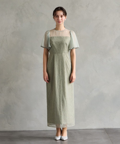 AIMER（エメ）の「ボリュームフレアスリーブフラワーレースロングタイトパーティードレス　結婚式　お呼ばれ　ドレス　20代 30代 40代（ドレス・レディース・グレイッシュブルー/ブラック/スモーキーグリーン系/ブラウン/オールドローズ系・SMALL/MEDIUM/LARGE）」の17枚目の写真