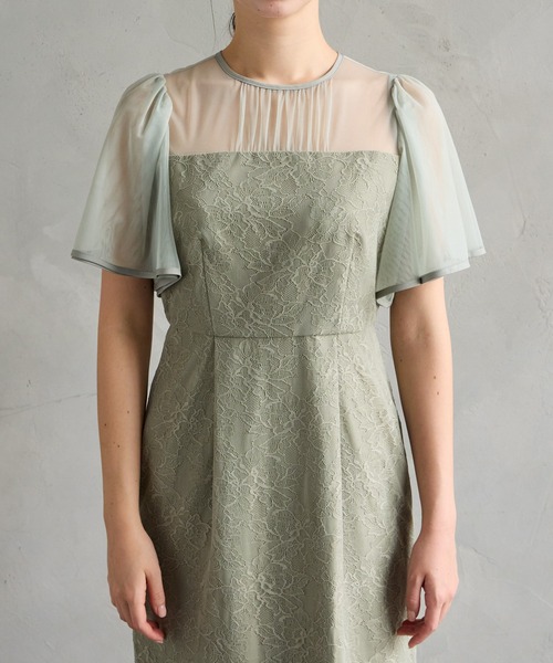 AIMER（エメ）の「ボリュームフレアスリーブフラワーレースロングタイトパーティードレス　結婚式　お呼ばれ　ドレス　20代 30代 40代（ドレス・レディース・グレイッシュブルー/ブラック/スモーキーグリーン系/ブラウン/オールドローズ系・SMALL/MEDIUM/LARGE）」の11枚目の写真