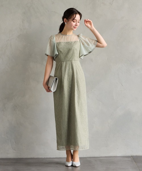 AIMER（エメ）の「ボリュームフレアスリーブフラワーレースロングタイトパーティードレス　結婚式　お呼ばれ　ドレス　20代 30代 40代（ドレス・レディース・グレイッシュブルー/ブラック/スモーキーグリーン系/ブラウン/オールドローズ系・SMALL/MEDIUM/LARGE）」の22枚目の写真