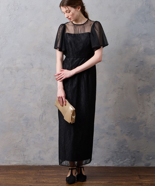 AIMER（エメ）の「ボリュームフレアスリーブフラワーレースロングタイトパーティードレス　結婚式　お呼ばれ　ドレス　20代 30代 40代（ドレス・レディース・グレイッシュブルー/ブラック/スモーキーグリーン系/ブラウン/オールドローズ系・SMALL/MEDIUM/LARGE）」の22枚目の写真