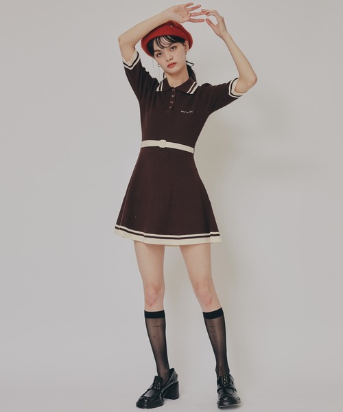 REDYAZEL(レディアゼル)の「バイカラーポロニットミニワンピース(ワンピース・レディース・オフホワイト/グレー/ネイビー/ブラウン・FREE)」の22枚目の写真