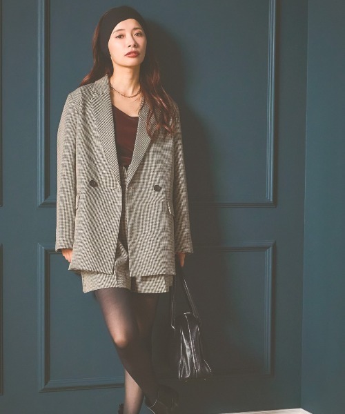 mysty woman（ミスティウーマン）の「【無地＆チェック】アソートダブルジャケット  583342（テーラードジャケット・レディース・グレイッシュベージュ/ベージュ/モカ・FREE）」の2枚目の写真