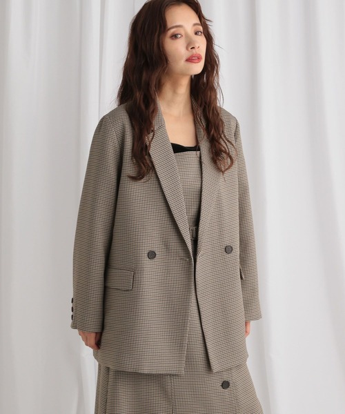 mysty woman（ミスティウーマン）の「【無地＆チェック】アソートダブルジャケット  583342（テーラードジャケット・レディース・グレイッシュベージュ/ベージュ/モカ・FREE）」の14枚目の写真