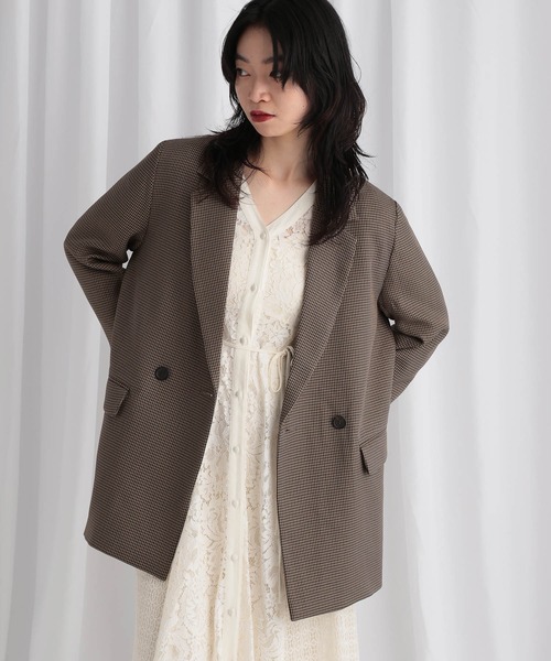 mysty woman（ミスティウーマン）の「【無地＆チェック】アソートダブルジャケット  583342（テーラードジャケット・レディース・グレイッシュベージュ/ベージュ/モカ・FREE）」の15枚目の写真