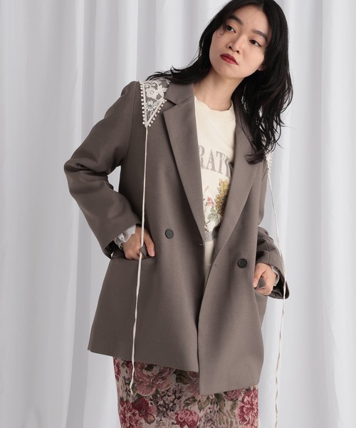 mysty woman（ミスティウーマン）の「【無地＆チェック】アソートダブルジャケット  583342（テーラードジャケット・レディース・グレイッシュベージュ/ベージュ/モカ・FREE）」の16枚目の写真