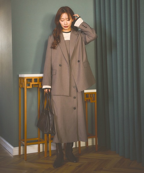 mysty woman（ミスティウーマン）の「【無地＆チェック】アソートダブルジャケット  583342（テーラードジャケット・レディース・グレイッシュベージュ/ベージュ/モカ・FREE）」の5枚目の写真