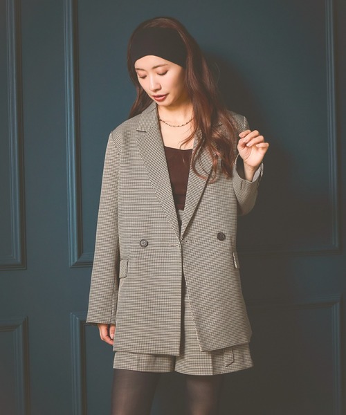 mysty woman（ミスティウーマン）の「【無地＆チェック】アソートダブルジャケット  583342（テーラードジャケット・レディース・グレイッシュベージュ/ベージュ/モカ・FREE）」の8枚目の写真