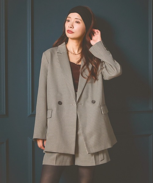 mysty woman（ミスティウーマン）の「【無地＆チェック】アソートダブルジャケット  583342（テーラードジャケット・レディース・グレイッシュベージュ/ベージュ/モカ・FREE）」の10枚目の写真