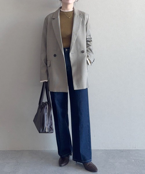 mysty woman（ミスティウーマン）の「【無地＆チェック】アソートダブルジャケット  583342（テーラードジャケット・レディース・グレイッシュベージュ/ベージュ/モカ・FREE）」の18枚目の写真