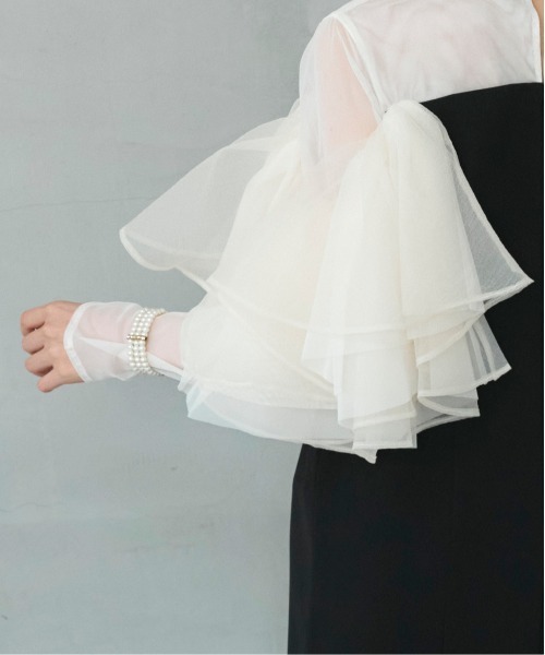 RUIRUE BOUTIQUE（ルイルエブティック）の「オケージョンドレス 結婚式 ストレッチ ｜ ボリューム フリルスリーブ タイトワンピース ドレス ｜ 二次会 披露宴 美脚 ワンピース オケージョン お呼ばれ パーティードレス（ドレス・レディース・ブラック×ベージュ/ブラック/チャコール・LL/L/M/S）」の22枚目の写真