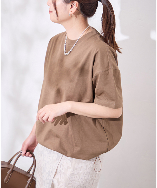 JOURNAL STANDARD（ジャーナルスタンダード）の「《追加7》シャーリングＴシャツ（Tシャツ/カットソー・レディース・ホワイト/ブラウン系その他/ブラック・FREE）」の3枚目の写真