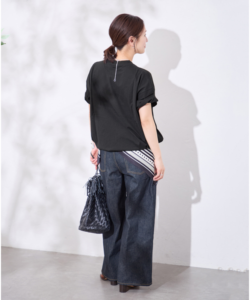 JOURNAL STANDARD（ジャーナルスタンダード）の「《追加7》シャーリングＴシャツ（Tシャツ/カットソー・レディース・ホワイト/ブラウン系その他/ブラック・FREE）」の7枚目の写真
