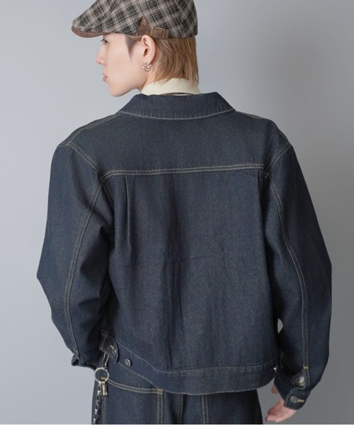 SPINNS（スピンズ）の「【1点使いOK/セットアップも可】短丈デニムジャケット/2ndタイプ/Gジャン/デニムonデニム/ユニセックス（デニムジャケット・メンズ・ネイビー/ワンウォッシュ/ブラック・M/L）」の22枚目の写真